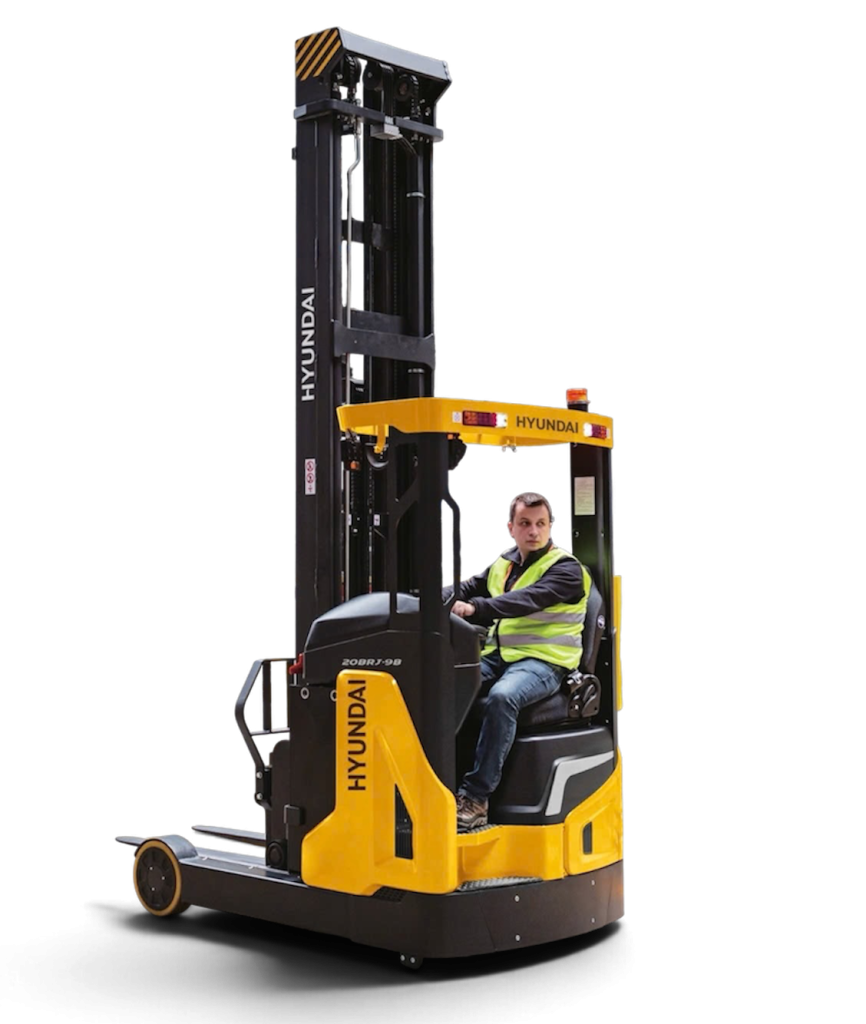 Xe nâng reach truck ngồi lái cho giá kệ